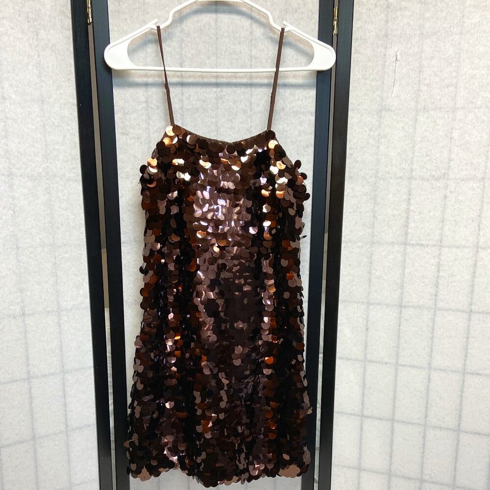 A New Day XS Brown Chemise Slip Sequin Paillette Spangle Party Mini Dress NWT